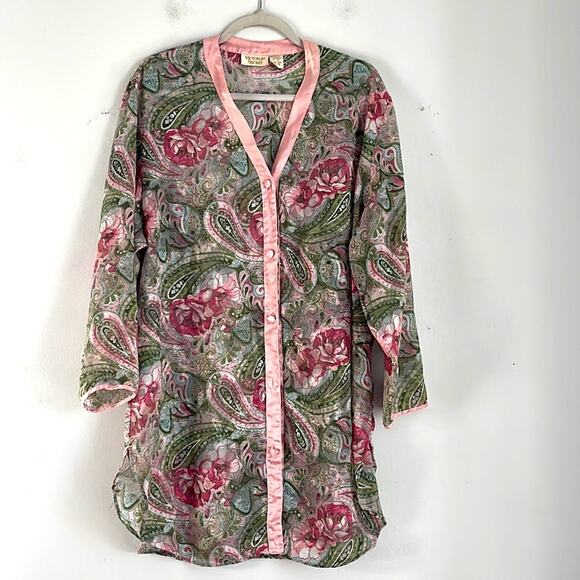 Victoria's Secret Other - Vintage Victoria’s Secret Gold Label paisley rose print sheer button up pajamas